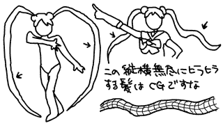ヒラヒラする髪・イラスト